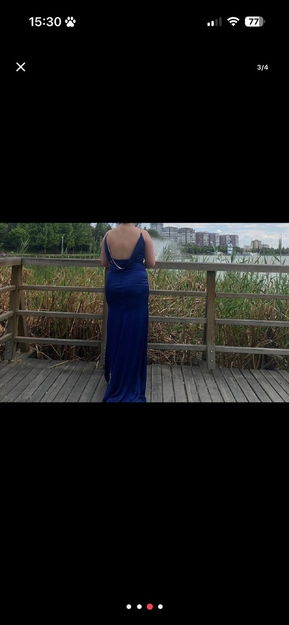 V Yaka Drapeli Lacivert Midi Abiye Elbise - Görsel 3