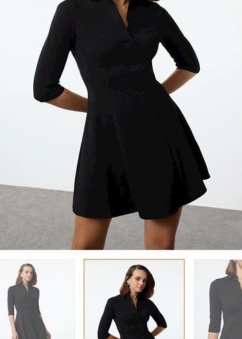 Siyah V Yaka Mini Elbise - Görsel 3