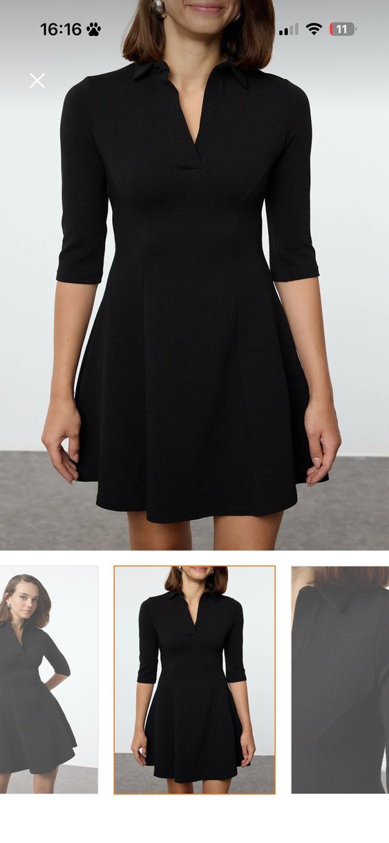 Siyah V Yaka Mini Elbise - Görsel 4