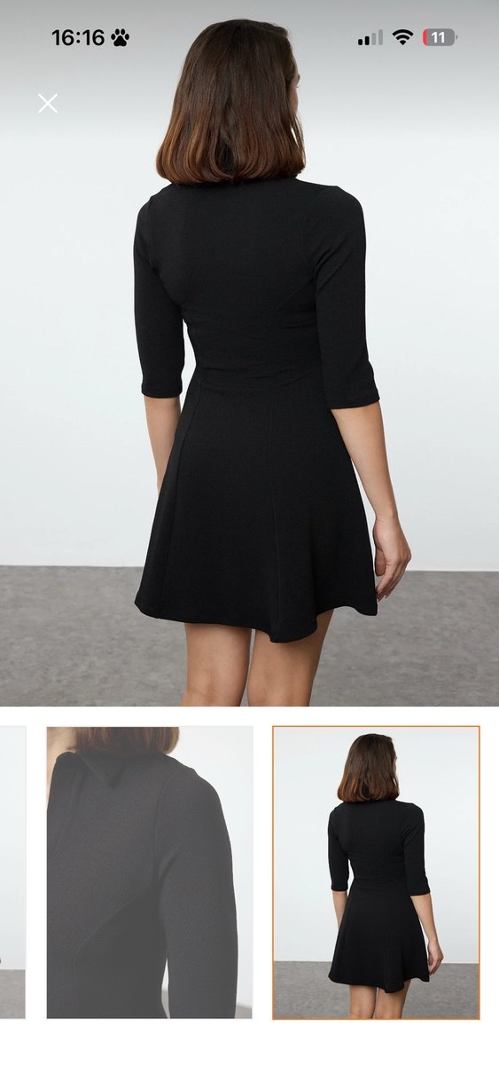 Siyah V Yaka Mini Elbise - Görsel 5