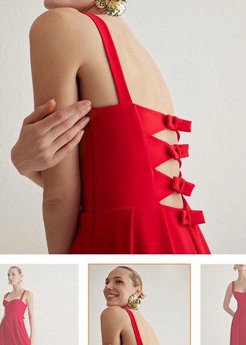 Kırmızı Uzun Askılı Kadın Elbise - Görsel 2