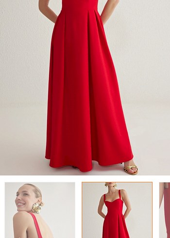 Kırmızı Uzun Askılı Kadın Elbise - Görsel 3