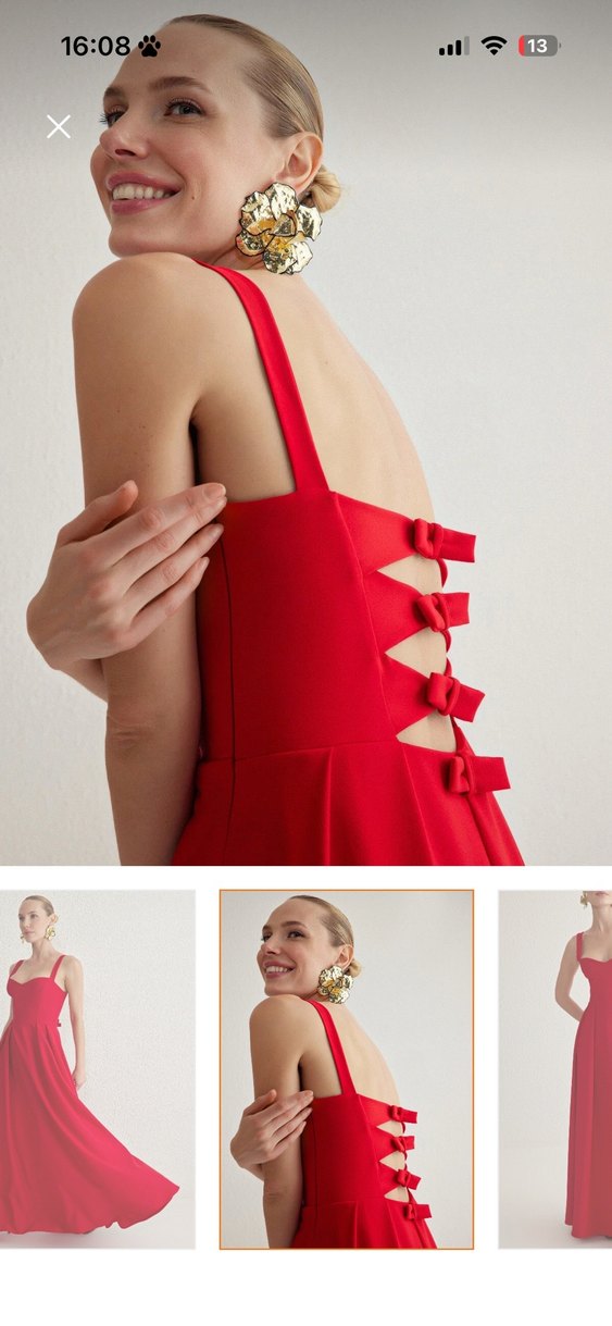 Kırmızı Uzun Askılı Kadın Elbise - Görsel 2