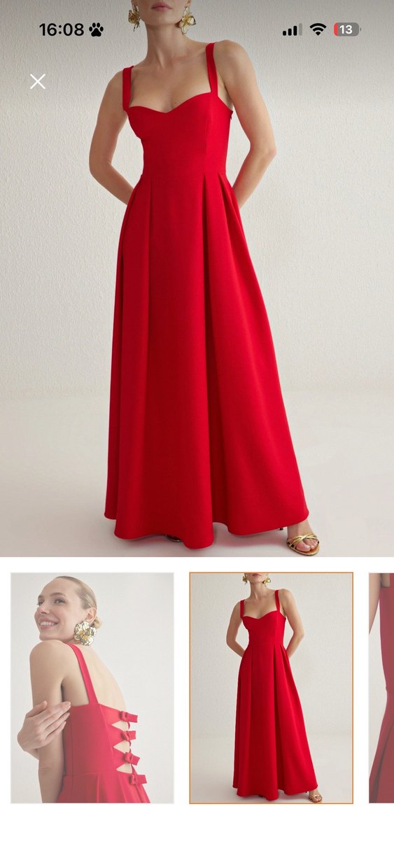 Kırmızı Uzun Askılı Kadın Elbise - Görsel 3