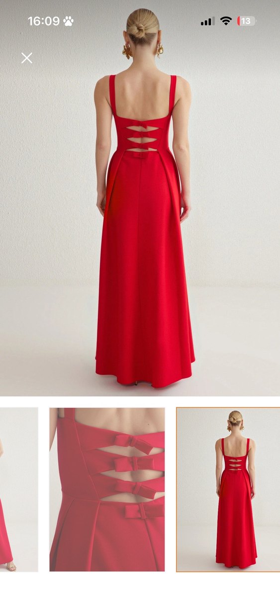 Kırmızı Uzun Askılı Kadın Elbise - Görsel 5