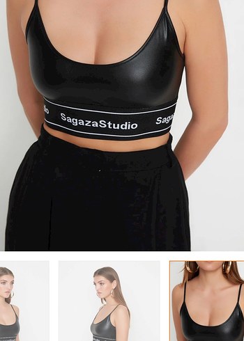 Siyah Deri Mini Atlet Bustiyer - Görsel 5