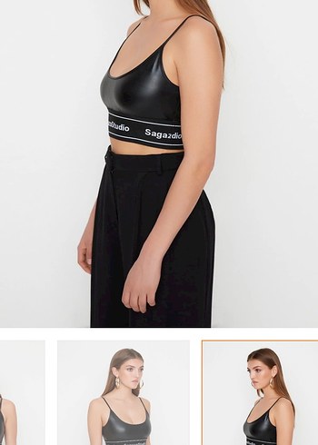 Siyah Deri Mini Atlet Bustiyer - Görsel 4