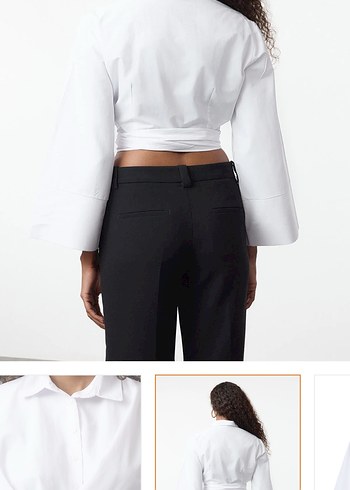 Beyaz Kuşaklı V Yaka Kadın Gömlek - Görsel 5