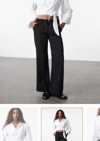 Beyaz Kuşaklı V Yaka Kadın Gömlek - Görsel 2