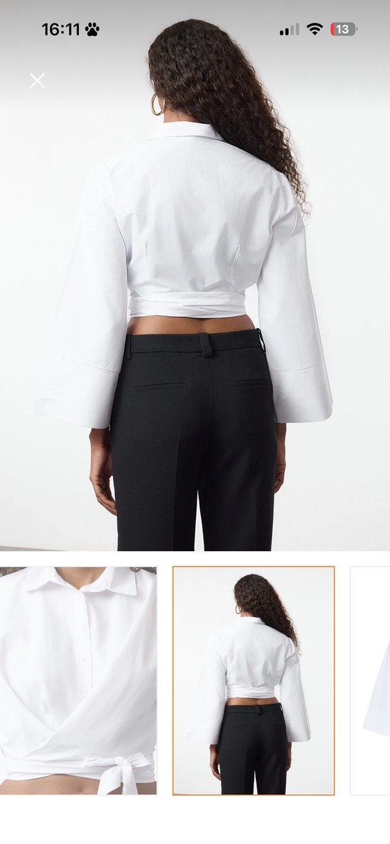 Beyaz Kuşaklı V Yaka Kadın Gömlek - Görsel 5