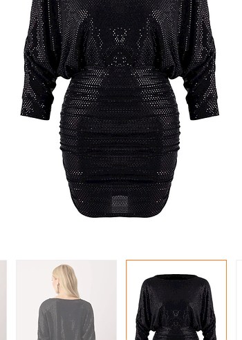 Parlak Siyah normal yaka Mini Elbise - Görsel 5