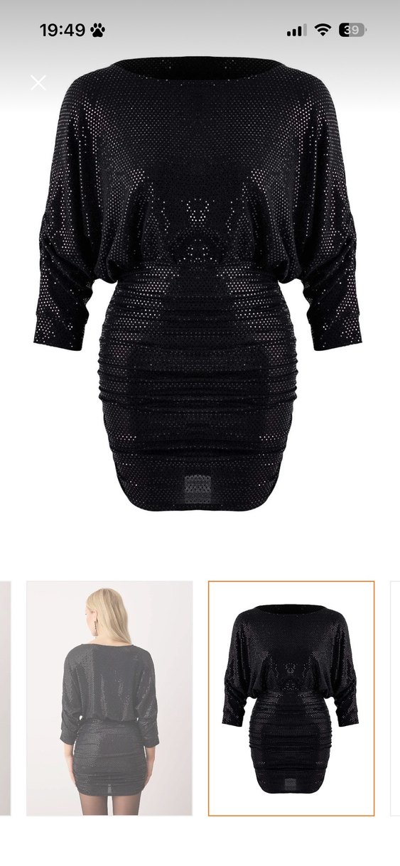 Parlak Siyah normal yaka Mini Elbise - Görsel 5