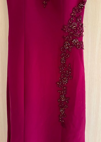 Bordo Nakışlı Uzun Abiye Elbise - Görsel 5