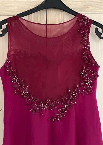 Bordo Nakışlı Uzun Abiye Elbise - Görsel 6