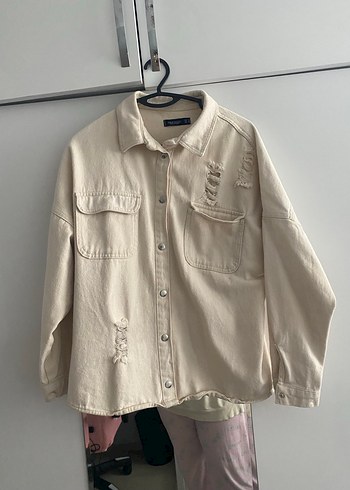 Bej Düğmeli Uzun Kollu Kadın Keten Gömlek - Görsel 3