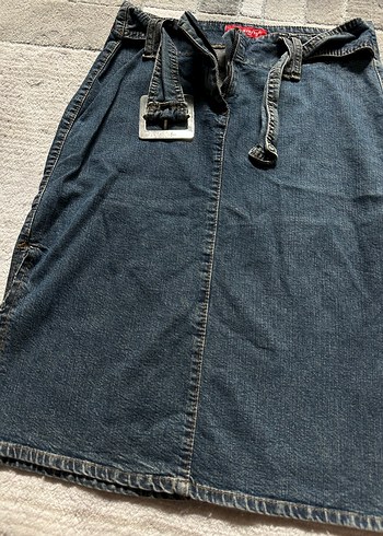 l Beden Kadın Kemerli Midi Denim Etek