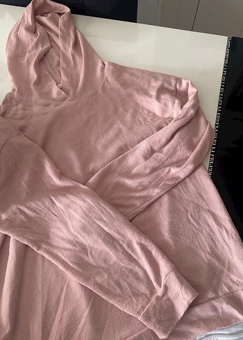 m Beden Pembe Kapüşonlu Uzun Kollu Kadın Sweatshirt