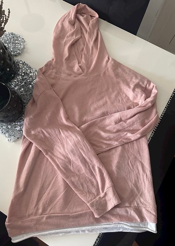 m Beden pembe Renk Pembe Kapüşonlu Uzun Kollu Kadın Sweatshirt