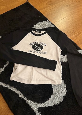 Kızlar için Siyah Beyaz Uzun Kollu Tişört - Görsel 4