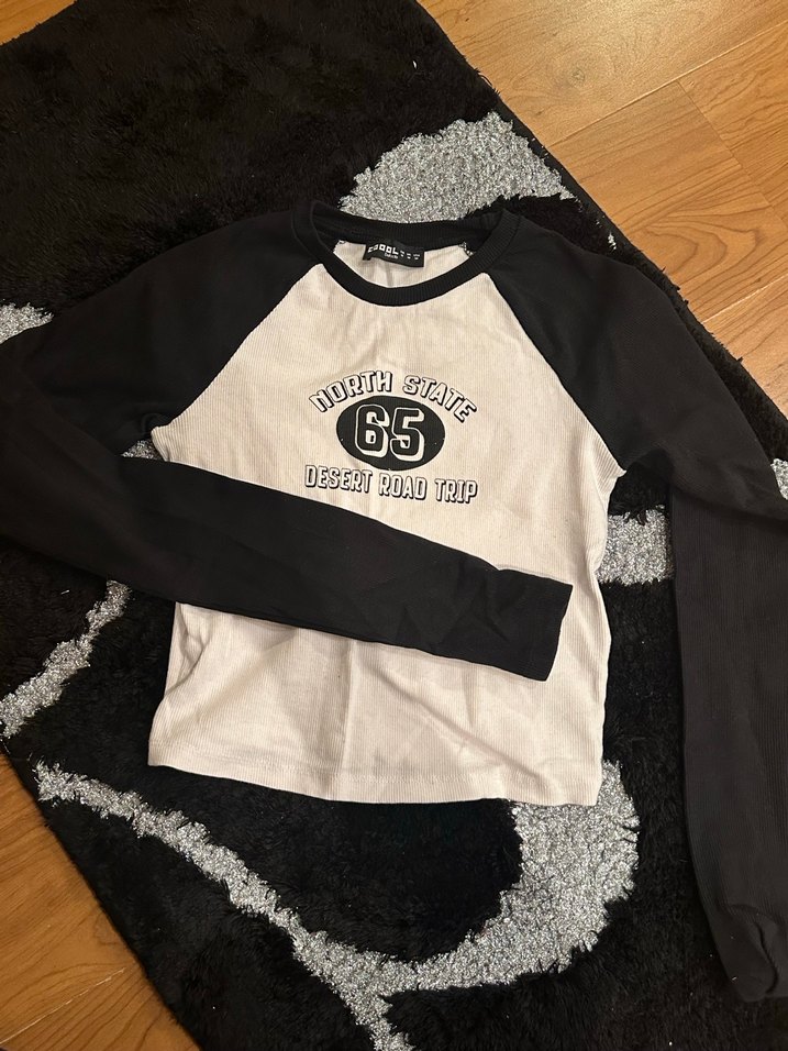 Kızlar için Siyah Beyaz Uzun Kollu Tişört - Görsel 2