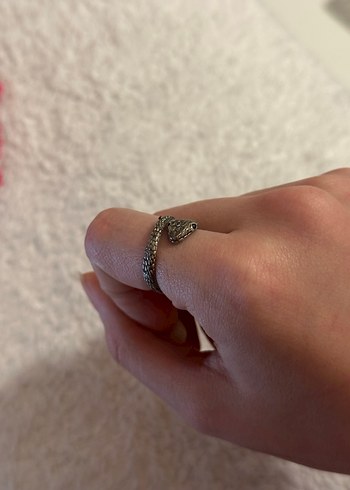 Yılan Desenli Zincir Detaylı Gri Kadın Yüzük - Görsel 4