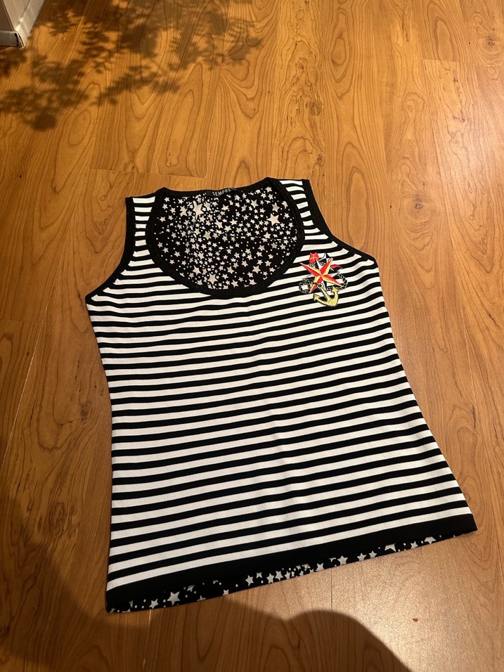 Siyah Beyaz Çizgili Kadın Atlet - Görsel 3