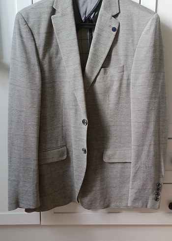 erkek blazer ceket, gri üzeri lacivert çizgili, slim fit.