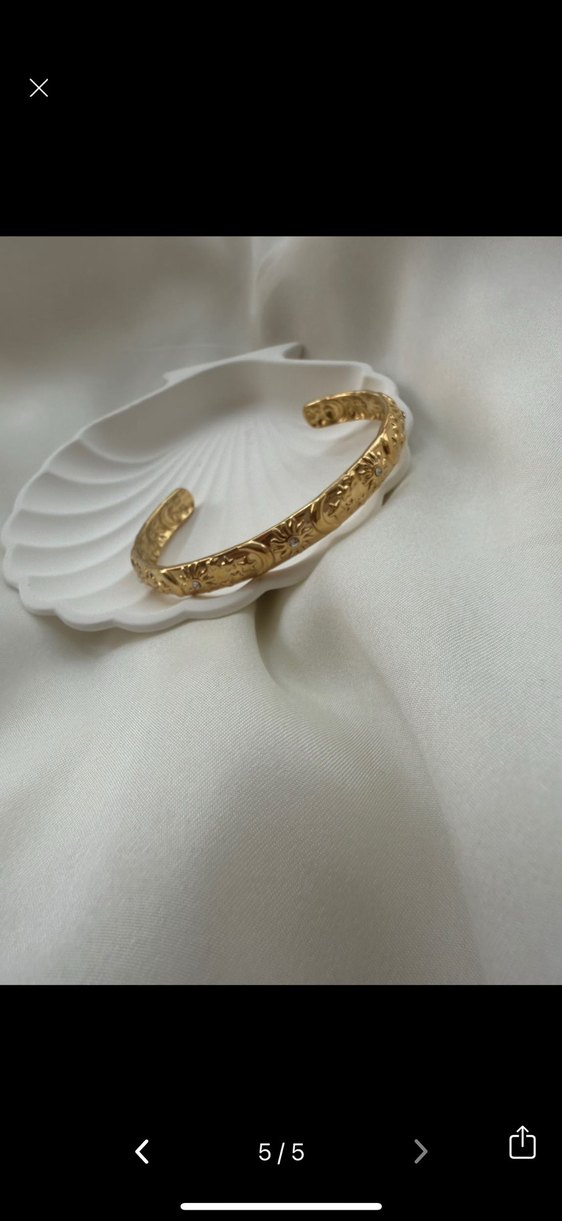 Dantel Detaylı Altın Rengi Vintage Bilezik Çelik kelepze - Görsel 4