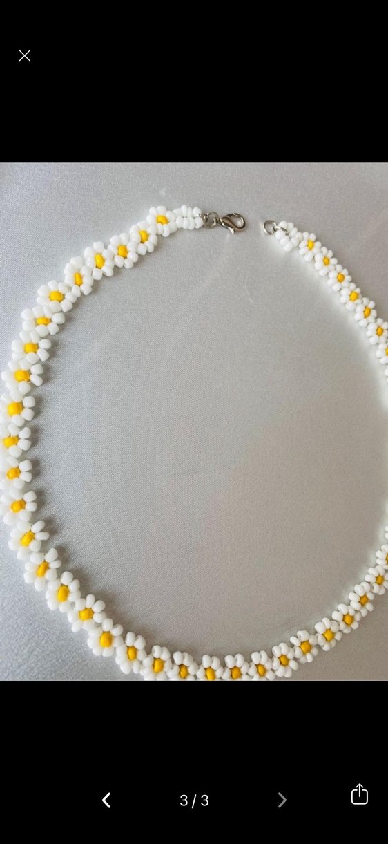 Beyaz Boncuklu Papatya Desenli Midi Kolye Papatya - Görsel 3