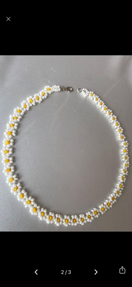 Beyaz Boncuklu Papatya Desenli Midi Kolye Papatya - Görsel 2