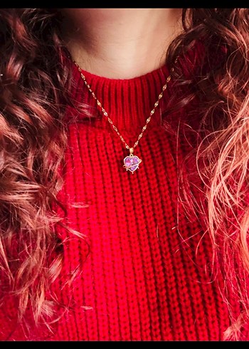 Pembe Zincir Detaylı Midi Kolye çelik