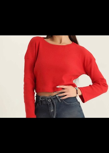 Kırmızı Kadın Oversize Uzun Kollu Triko