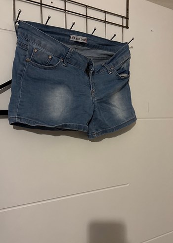 Kadın Mavi Kot Şort, Kemerli, Bol Kesim