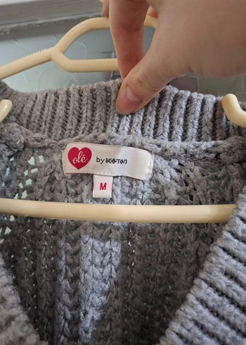 Gri V Yaka Örgü Kadın Kazak - Görsel 5