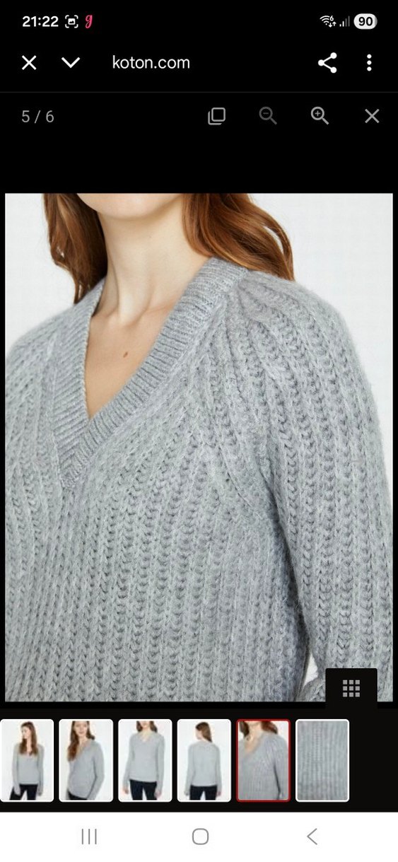 Gri V Yaka Örgü Kadın Kazak - Görsel 2