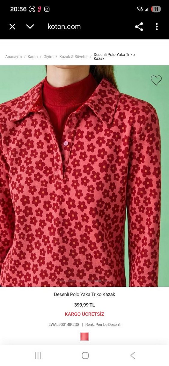 Desenli Polo Yaka Triko Kazak - Görsel 3