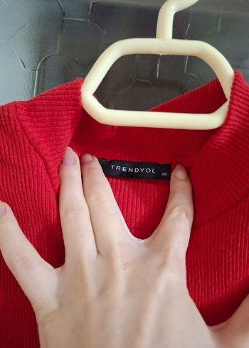 Kırmızı Bisiklet Yaka Fitilli Elbise - Görsel 4