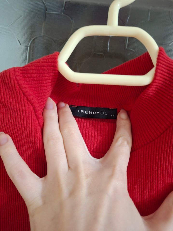 Kırmızı Bisiklet Yaka Fitilli Elbise - Görsel 4