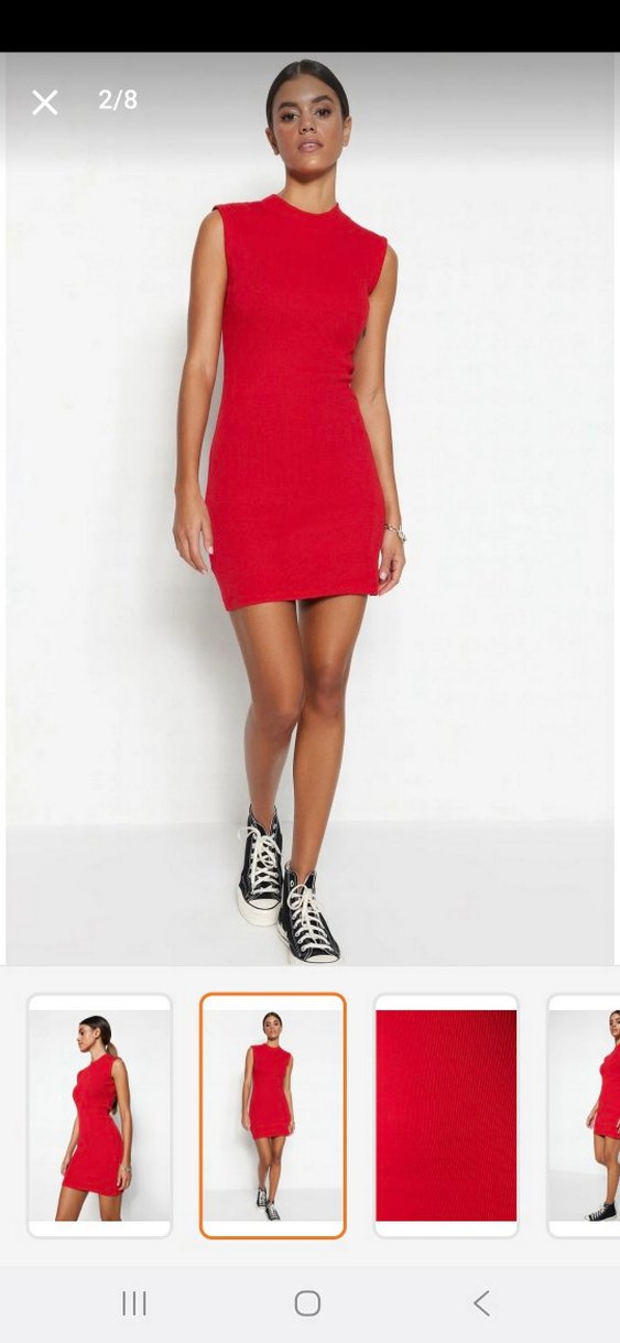 Kırmızı Bisiklet Yaka Fitilli Elbise - Görsel 2