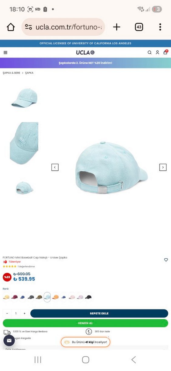 UCLA Mint Renk Şapka - Görsel 3