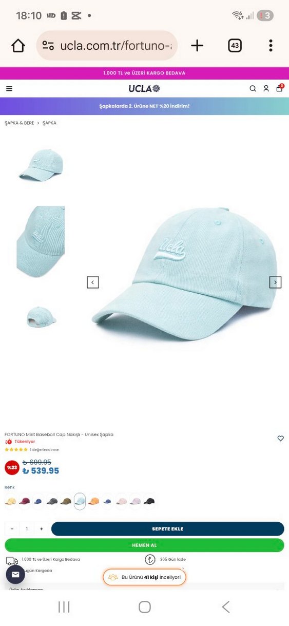 UCLA Mint Renk Şapka - Görsel 2