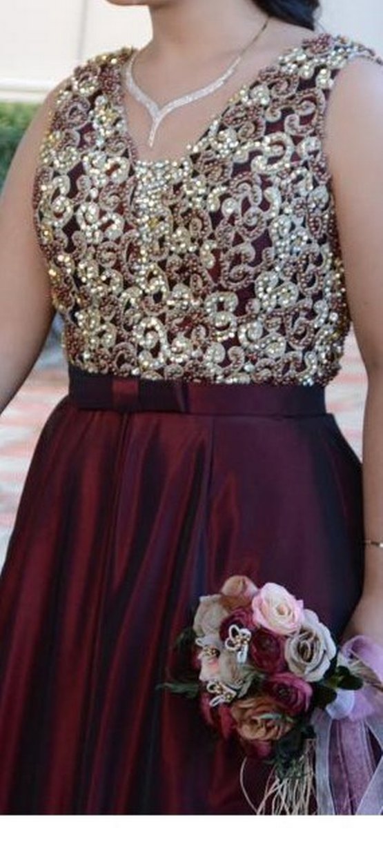 Bordo Uzun Askısız Dökümlü Kadın Elbise - Görsel 2