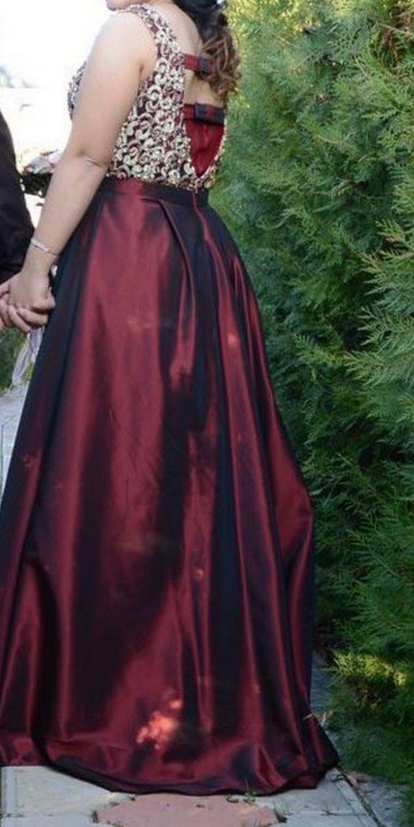 Bordo Uzun Askısız Dökümlü Kadın Elbise - Görsel 3