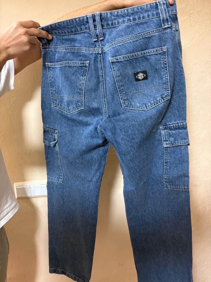 Mavi Bağcıklı Kot Pantolon - Görsel 2