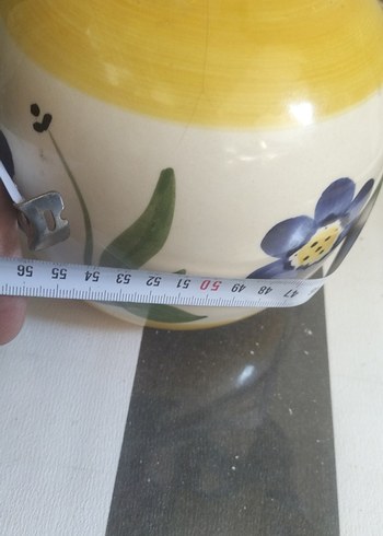 Beden sarı Renk Çiçek Desenli Sarı Seramik Vazo