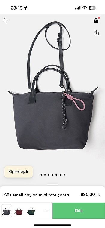 Beden gri Renk Süslemeli naylon mini tote çanta