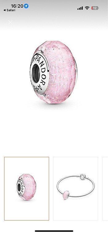 Pembe parlak murano cam charm