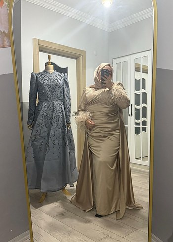 Uzun Kollu Drapeli Gri Abiye Elbise Satılık tır 3500