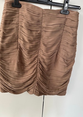 Bej Pilili Mini İpekyol marka etek - Görsel 4