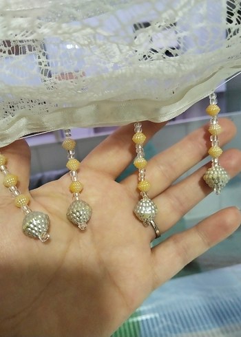 İşlemeli Beyaz Perde Boncuklu - Görsel 4